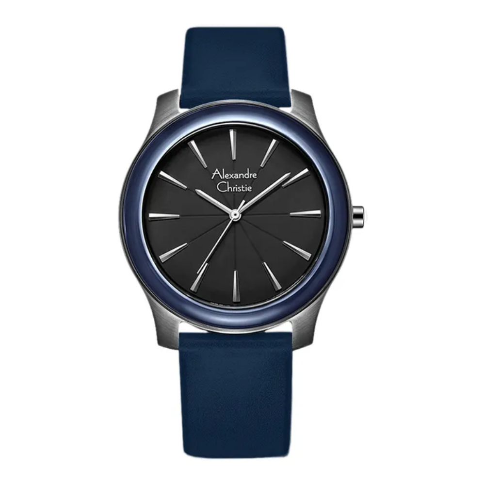 Alexandre Christie AC 8532 MH LIPBABU Signature Watch Black Dial Navy Blue Leather Strap