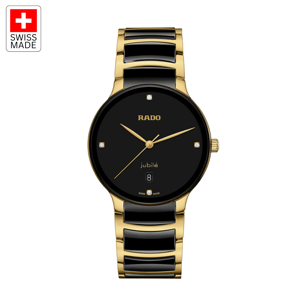 Rado Centrix Diamonds 39.5mm Siyah Kadranlı Seramik ve Altın PVD Çelik Bilezikli Saat